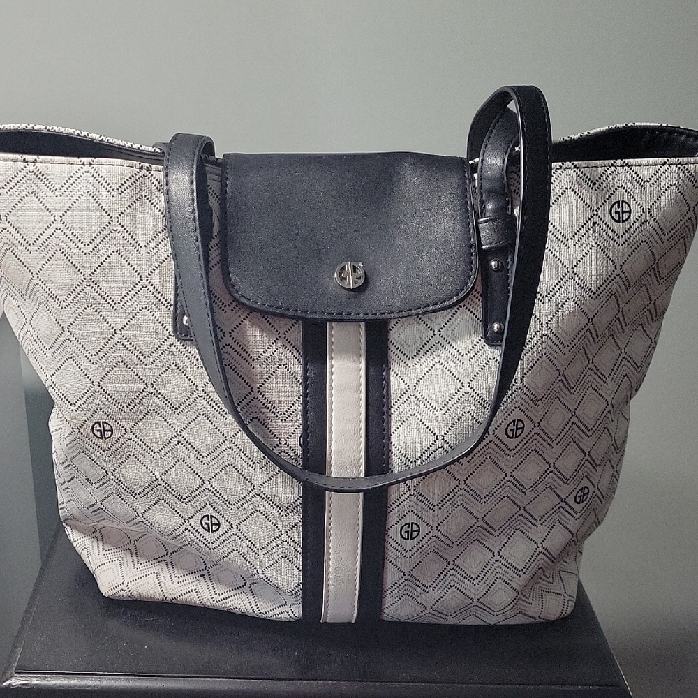 Giani Bernini Monogram Tote Bag with Black Leather Trim